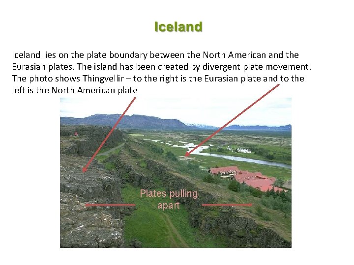 Iceland lies on the plate boundary between the North American and the Eurasian plates.