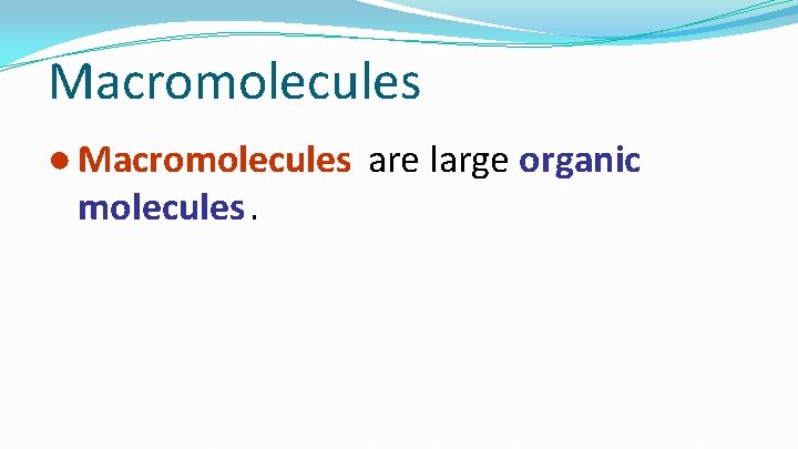 Macromolecules ● Macromolecules are large organic molecules. 