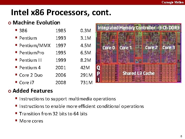 Carnegie Mellon Intel x 86 Processors, cont. ¢ Machine Evolution § § § §