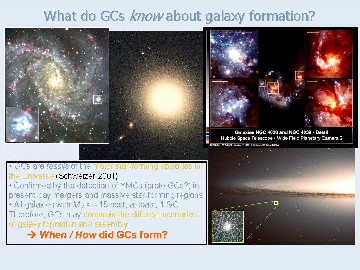 What do GCs know about galaxy formation? • GCs are fossils of the major