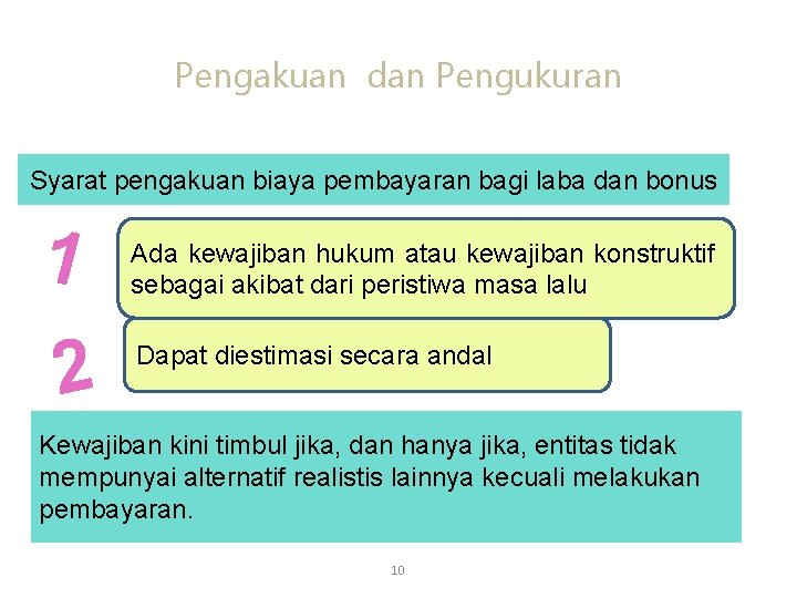 Pengakuan dan Pengukuran Syarat pengakuan biaya pembayaran bagi laba dan bonus 1 2 Ada