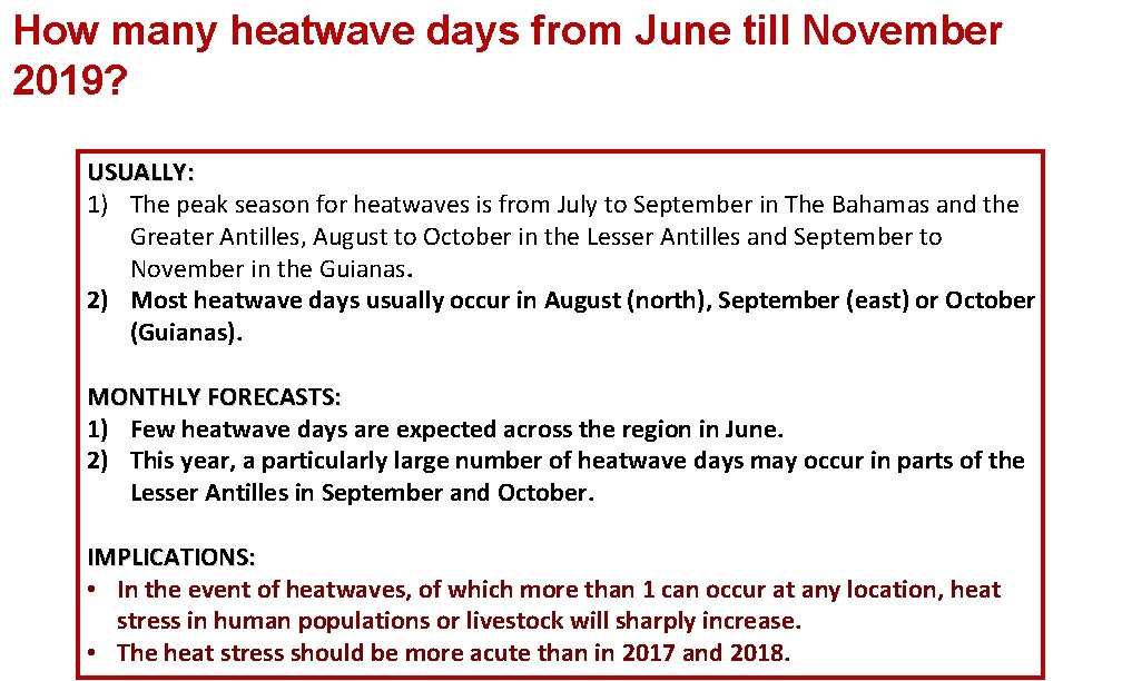 How many heatwave days from June till November 2019? USUALLY: 1) The peak season