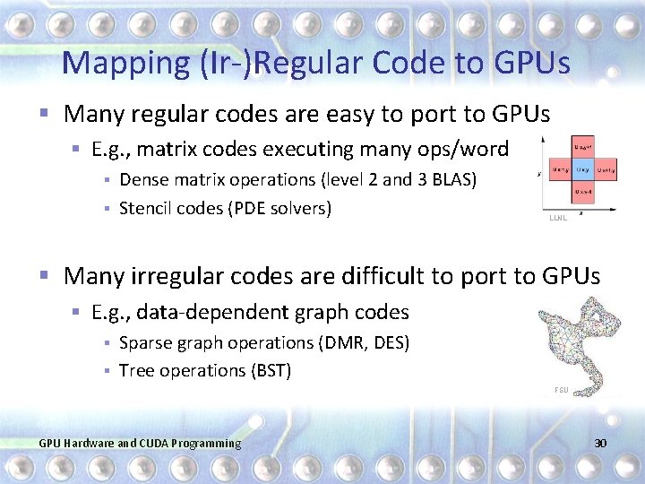 Mapping (Ir-)Regular Code to GPUs § Many regular codes are easy to port to