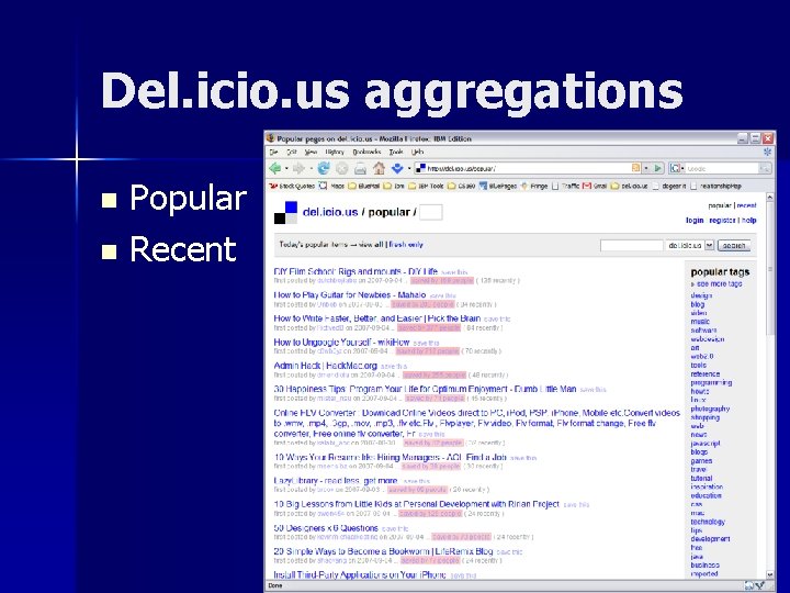 Del. icio. us aggregations Popular n Recent n 