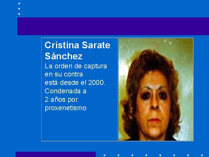 Cristina Sarate Sánchez La orden de captura en su contra está desde el 2000.