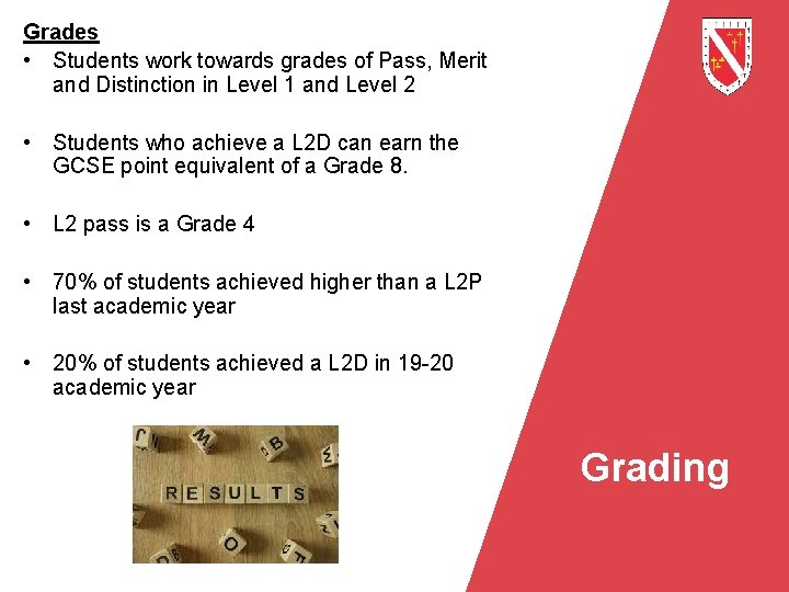 Grades • Students work towards grades of Pass, Merit and Distinction in Level 1