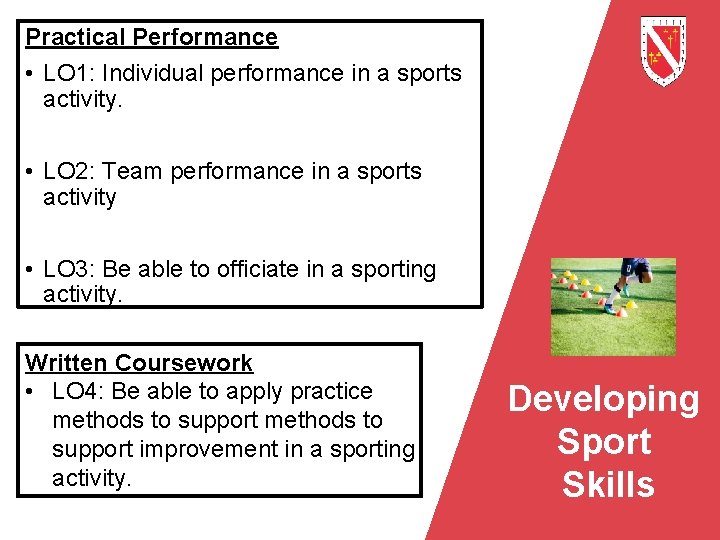 Practical Performance • LO 1: Individual performance in a sports activity. • LO 2: