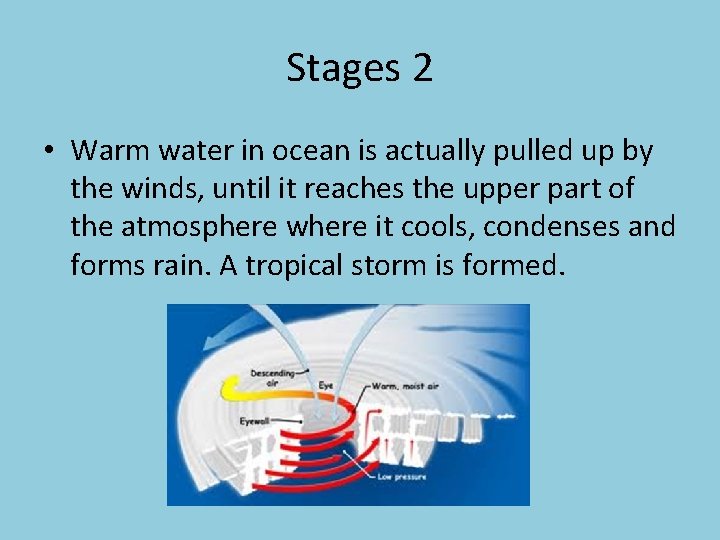 Stages 2 • Warm water in ocean is actually pulled up by the winds,