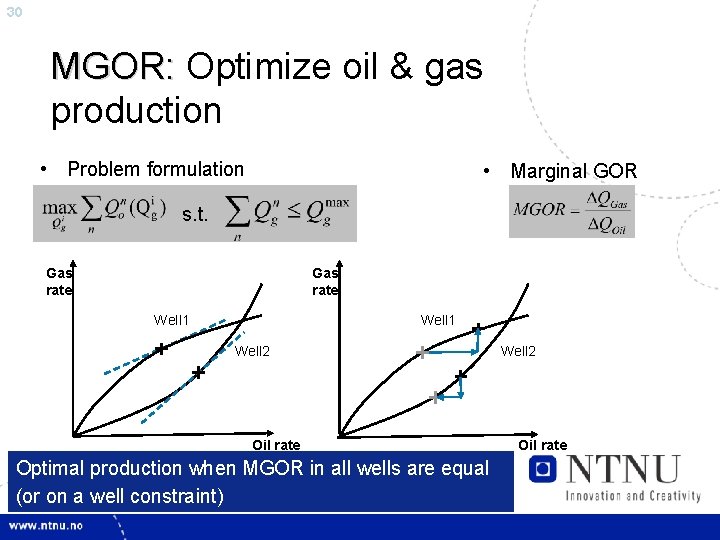 30 MGOR: Optimize oil & gas production • Problem formulation • Marginal GOR s.