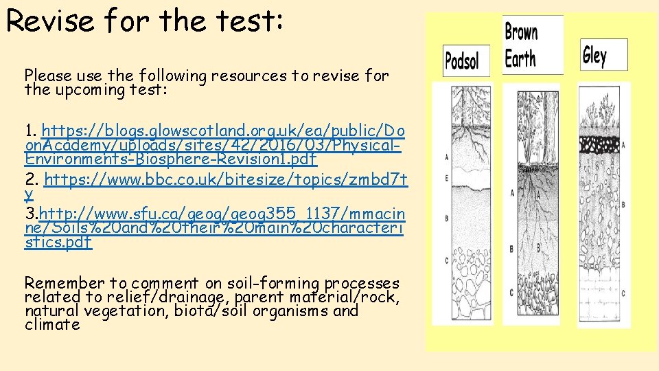 Revise for the test: Please use the following resources to revise for the upcoming