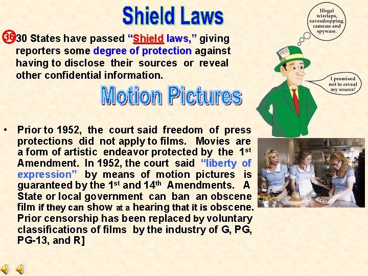 36 30 States have passed “Shield laws, ” giving reporters some degree of protection