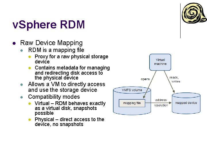 v. Sphere RDM l Raw Device Mapping l RDM is a mapping file l