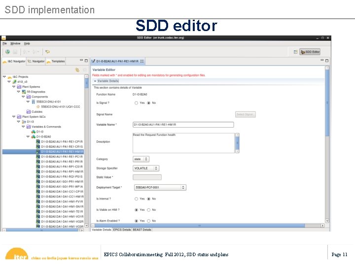 SDD implementation SDD editor EPICS Collaboration meeting Fall 2012, SDD status and plans Page