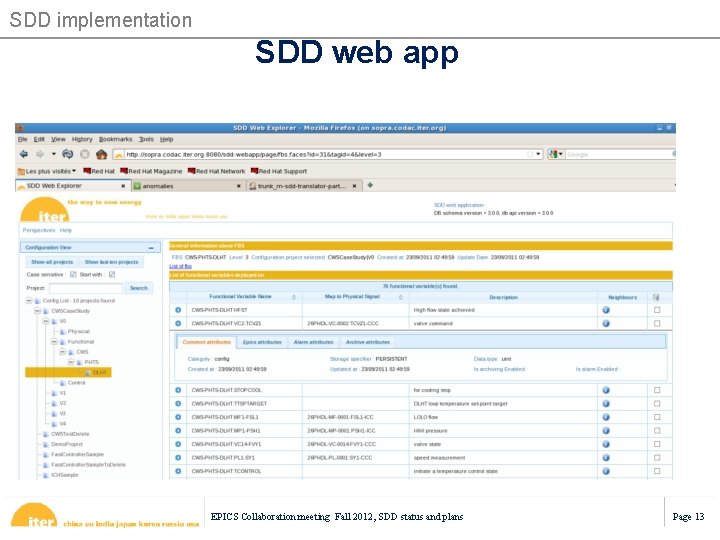 SDD implementation SDD web app EPICS Collaboration meeting Fall 2012, SDD status and plans