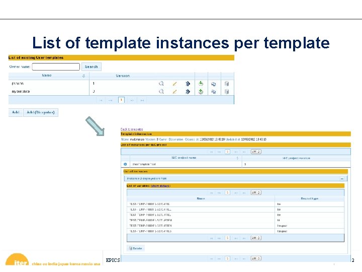 List of template instances per template EPICS Collaboration meeting Fall 2012, SDD status and