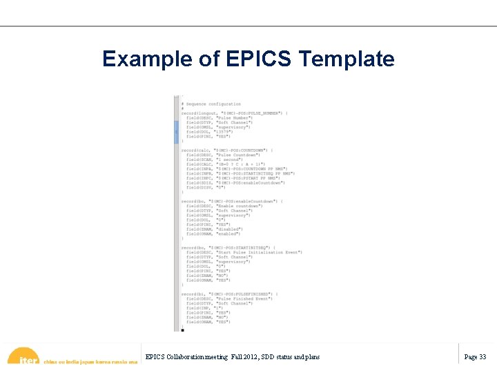 Example of EPICS Template EPICS Collaboration meeting Fall 2012, SDD status and plans Page