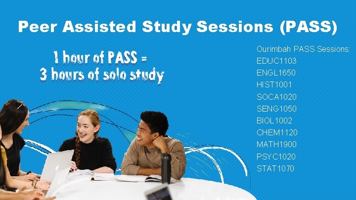 Peer Assisted Study Sessions (PASS) Ourimbah PASS Sessions: EDUC 1103 ENGL 1650 HIST 1001