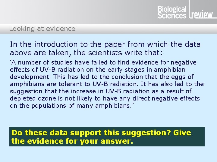 Looking at evidence In the introduction to the paper from which the data above