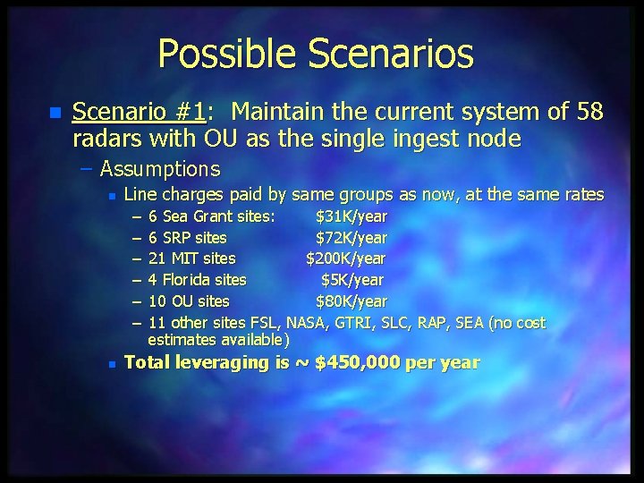 Possible Scenarios n Scenario #1: Maintain the current system of 58 radars with OU