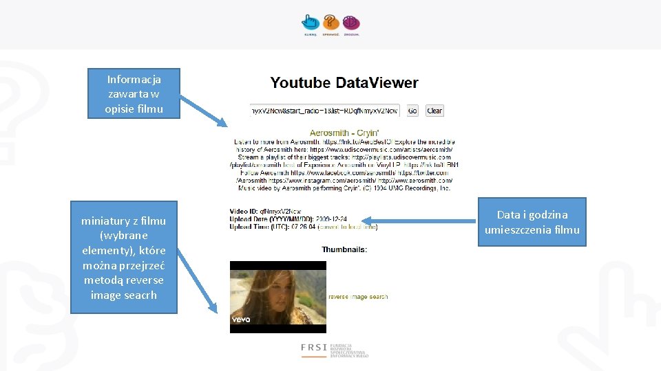 Informacja zawarta w opisie filmu miniatury z filmu (wybrane elementy), które można przejrzeć metodą