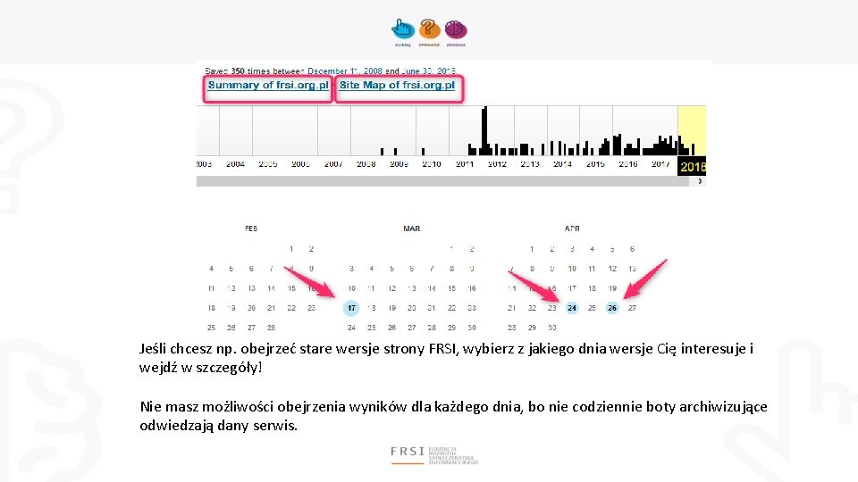 Jeśli chcesz np. obejrzeć stare wersje strony FRSI, wybierz z jakiego dnia wersje Cię