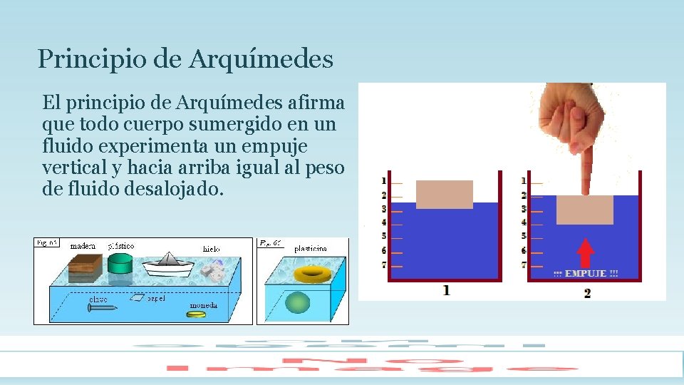 Principio de Arquímedes El principio de Arquímedes afirma que todo cuerpo sumergido en un