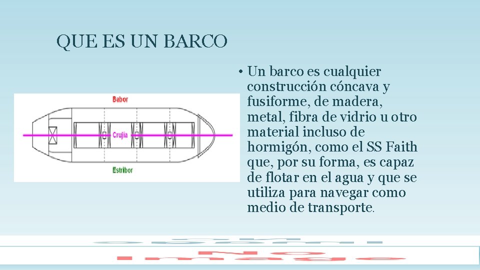 QUE ES UN BARCO • Un barco es cualquier construcción cóncava y fusiforme, de