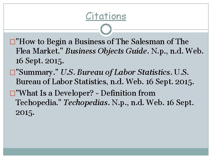 Citations �"How to Begin a Business of The Salesman of The Flea Market. "