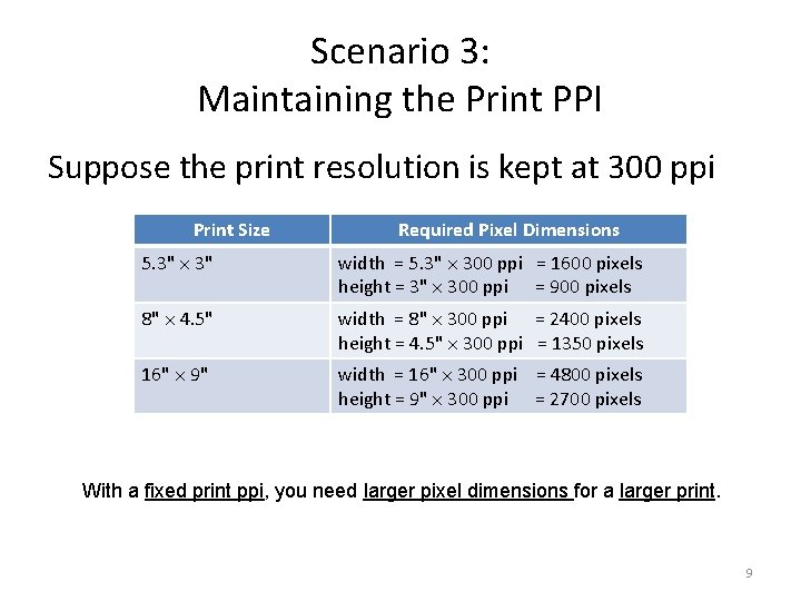 Scenario 3: Maintaining the Print PPI Suppose the print resolution is kept at 300