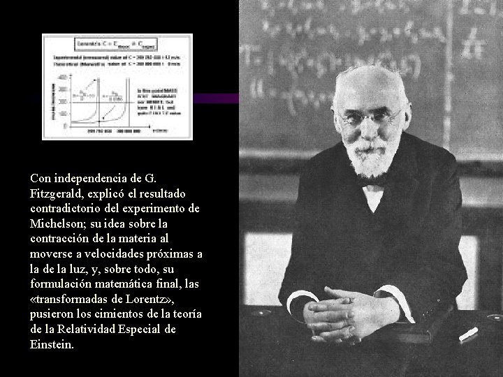 Con independencia de G. Fitzgerald, explicó el resultado contradictorio del experimento de Michelson; su