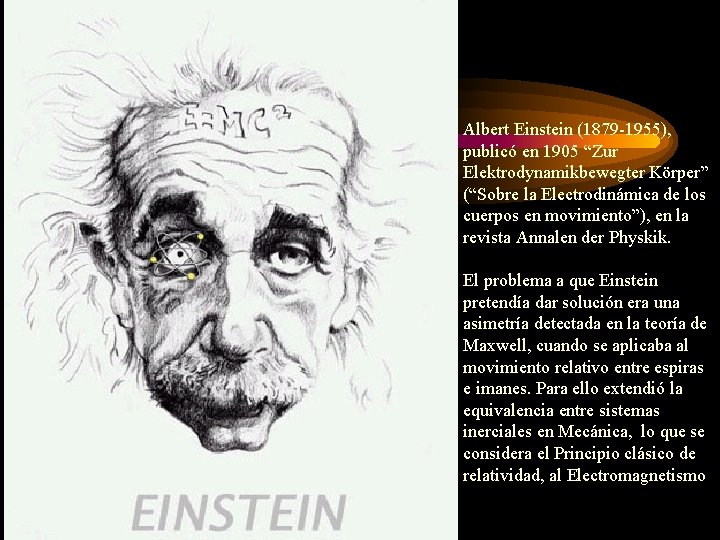 Albert Einstein (1879 -1955), publicó en 1905 “Zur Elektrodynamikbewegter Körper” (“Sobre la Electrodinámica de