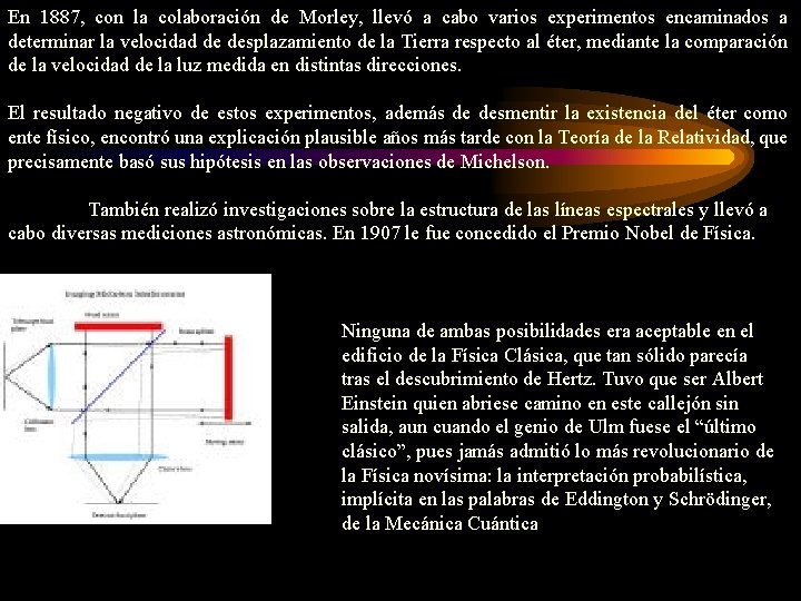 En 1887, con la colaboración de Morley, llevó a cabo varios experimentos encaminados a