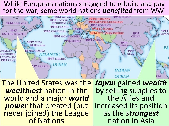 While European nations struggled to rebuild and pay for the war, some world nations