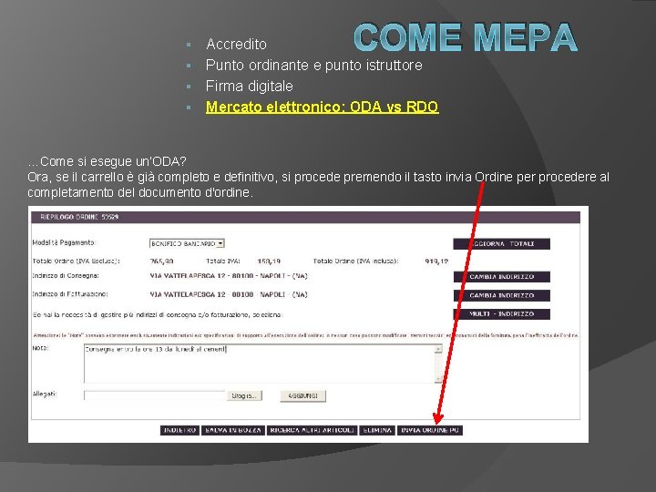 COME MEPA Accredito § Punto ordinante e punto istruttore § Firma digitale § Mercato