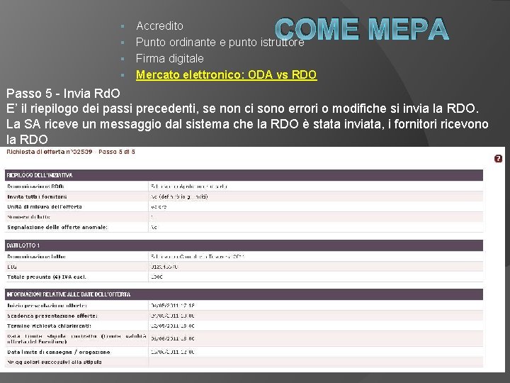 COME MEPA Accredito § Punto ordinante e punto istruttore § Firma digitale § Mercato