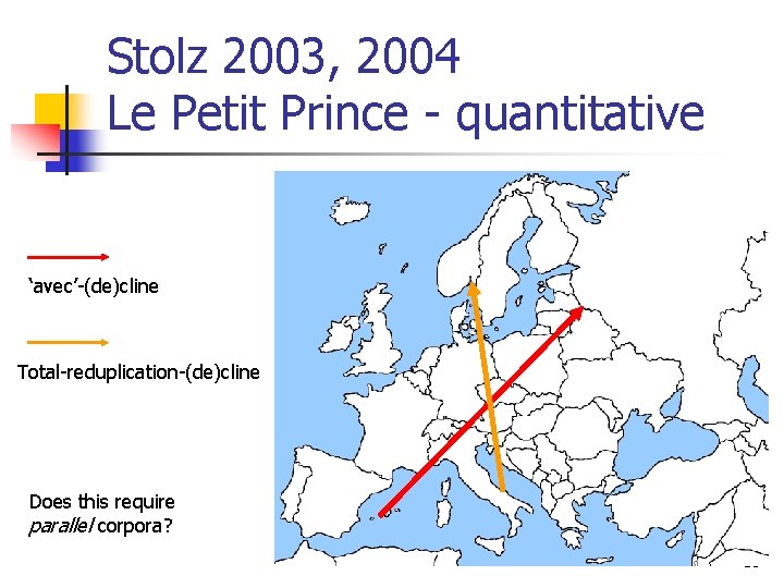 Stolz 2003, 2004 Le Petit Prince - quantitative ‘avec’-(de)cline Total-reduplication-(de)cline Does this require parallel