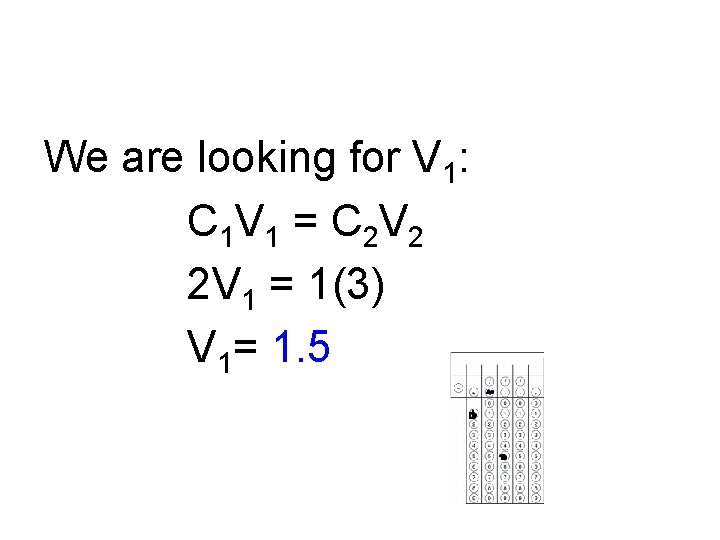 We are looking for V 1: C 1 V 1 = C 2 V