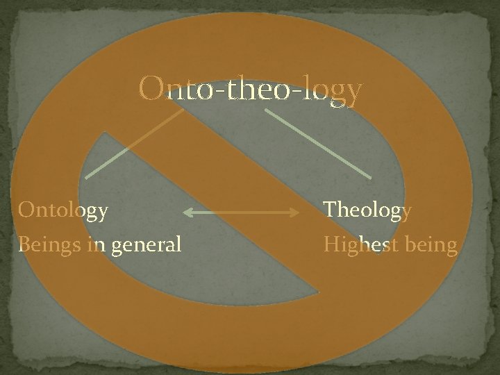 Onto-theo-logy Ontology Theology Beings in general Highest being 