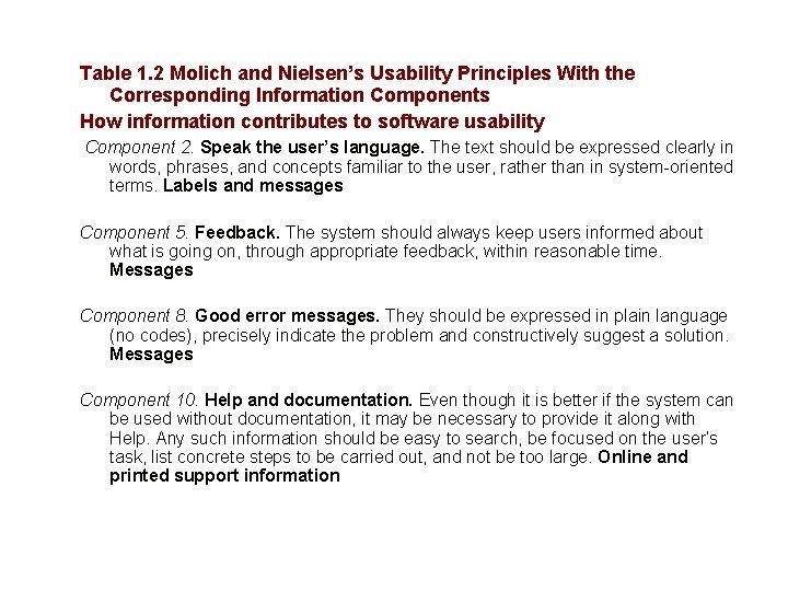 Table 1. 2 Molich and Nielsen’s Usability Principles With the Corresponding Information Components How