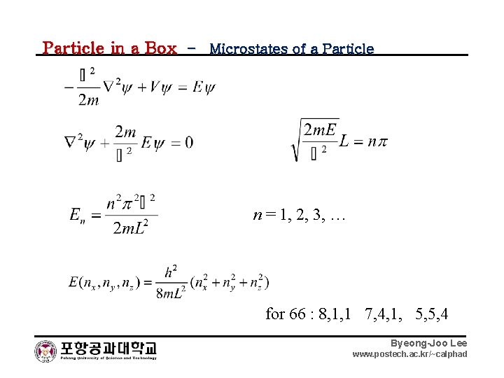 Particle in a Box – Microstates of a Particle n = 1, 2, 3,