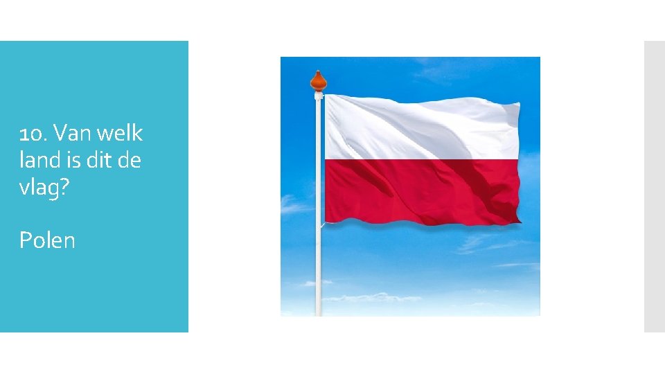 10. Van welk land is dit de vlag? Polen 