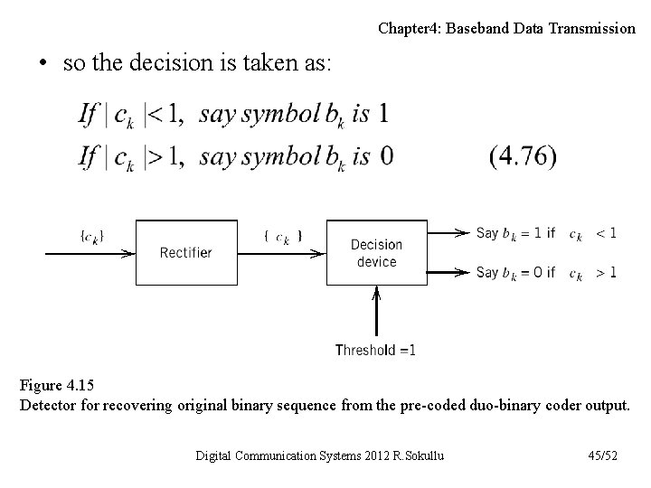 Chapter 4: Baseband Data Transmission • so the decision is taken as: Figure 4.