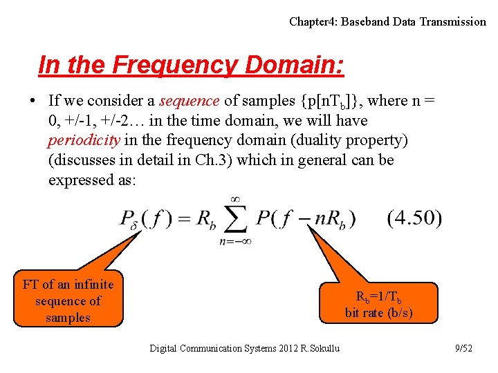 Chapter 4: Baseband Data Transmission In the Frequency Domain: • If we consider a Chapter 4: Baseband Data Transmission In the Frequency Domain: • If we consider a