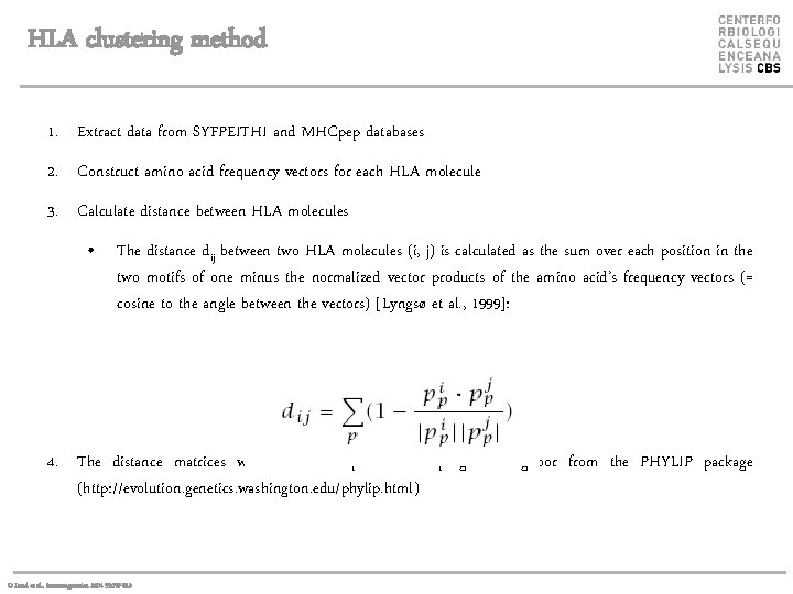 HLA clustering method 1. Extract data from SYFPEITHI and MHCpep databases 2. Construct amino