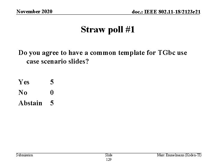 November 2020 doc. : IEEE 802. 11 -18/2123 r 21 Straw poll #1 Do