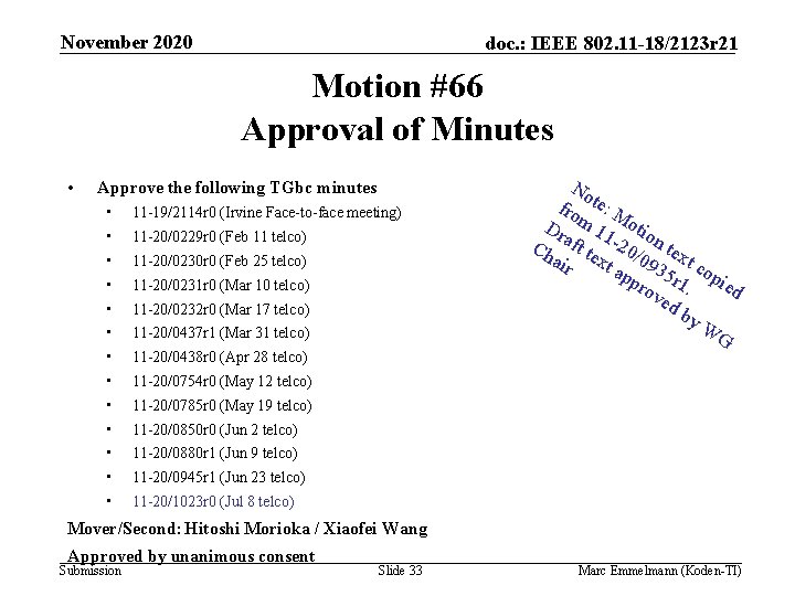 November 2020 doc. : IEEE 802. 11 -18/2123 r 21 Motion #66 Approval of