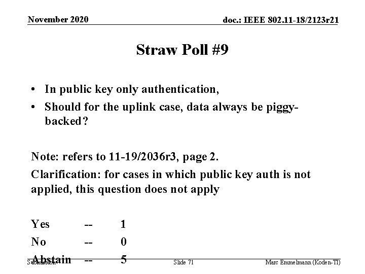 November 2020 doc. : IEEE 802. 11 -18/2123 r 21 Straw Poll #9 •