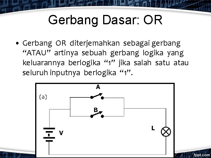 Gerbang Dasar: OR • Gerbang OR diterjemahkan sebagai gerbang “ATAU” artinya sebuah gerbang logika