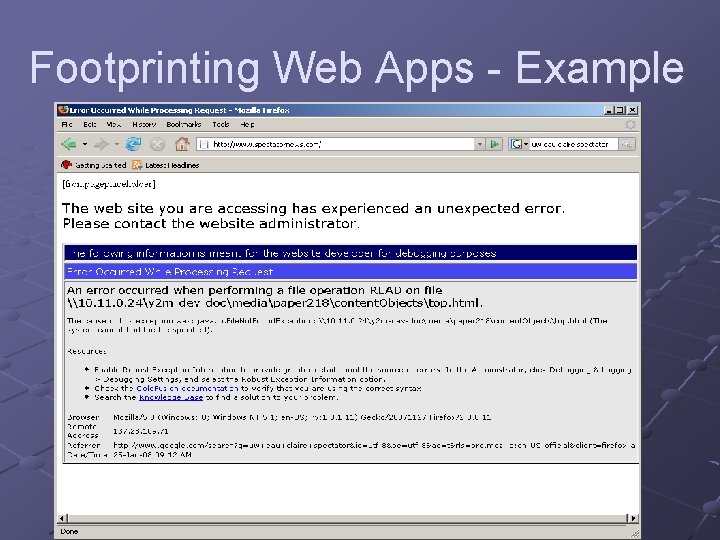 Footprinting Web Apps - Example Footprinting Web Apps - Example