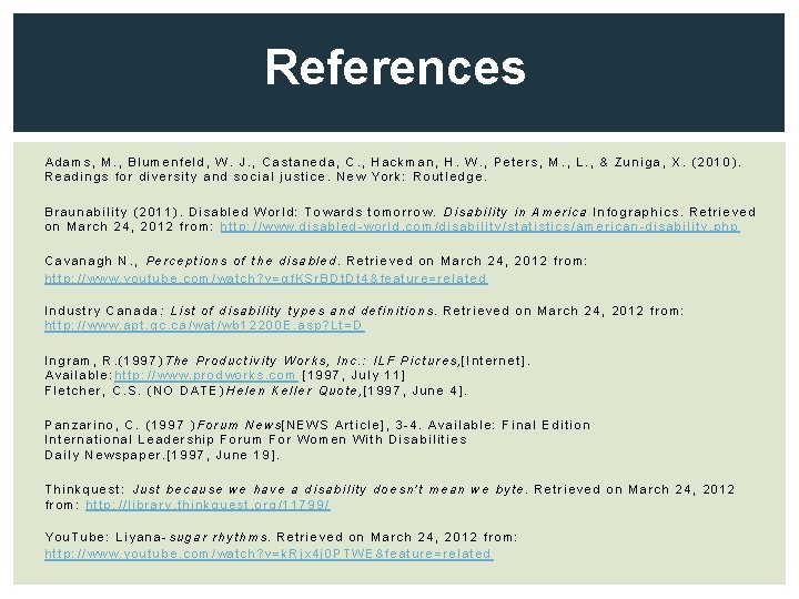 References Adams, M. , Blumenfeld, W. J. , Castaneda, C. , Hackman, H. W.